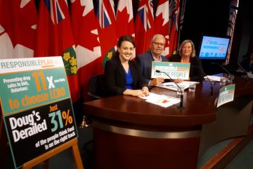OPSEU President Warren (Smokey) Thomas and LBED Chair Denise Davis speak at the Responsible Plan media conference at Queen's Park.