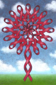 Illustration of red ribbons for HIV/AIDS