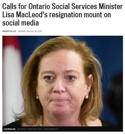 Calls for Ontario Social Services Minister Lisa MacLeod's resignation mount on social media