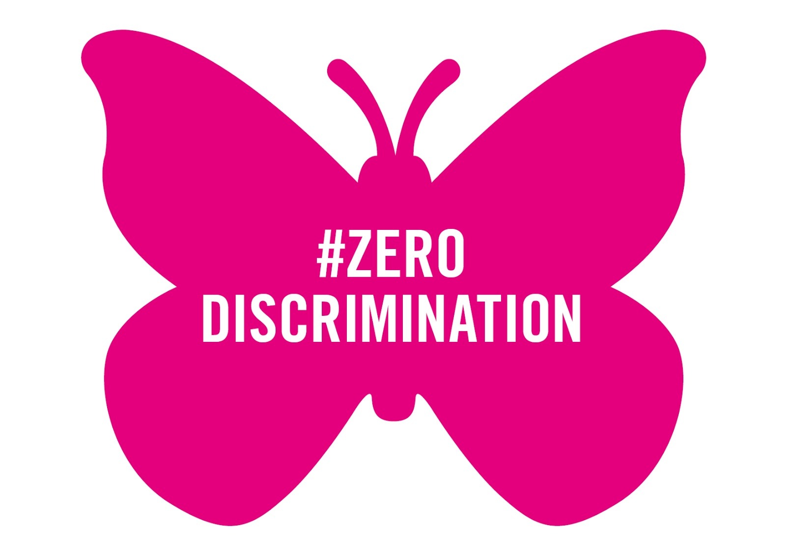 Zero Discrimination, illustration of pink butterfly