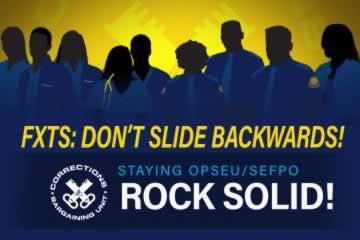 FXTS: Don't Slide Backwards. Staying OPSEU, Rock Solid. Corrections Bargaining Unit Logo