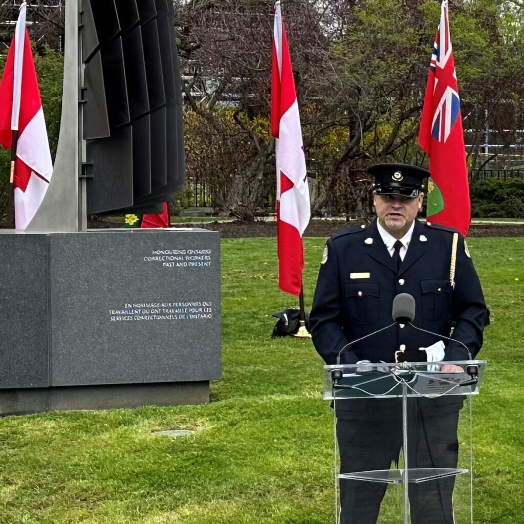 Corrections MERC Chair Chad Oldfield hosts and addresses the Correctional Services Ceremony of Remembrance 2023